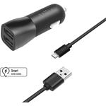 Fixed set autonabíjačky s 2x USB výstupom a microUSB kablom, 1m, 15W Smart Rapid Charge, čierna