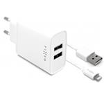 Fixed set nabíjačky s 2x USB výstupom a USB/Lightning káblom, 1m, MFI, 15W Smart Rapid Charge, biela