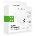 Fixed set nabíjačky s 2x USB výstupom a USB/Lightning káblom, 1m, MFI, 15W Smart Rapid Charge, biela