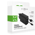 Fixed Set nabíjačky s 2x USB výstupom a USB/micro USB kablom, 1m, 15W Smart Rapid Charge, čierna