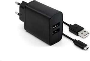 Fixed Set nabíjačky s 2x USB výstupom a USB/micro USB kablom, 1m, 15W Smart Rapid Charge, čierna