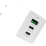Fixed sieťová GaN nabíjačka s 2xUSB-C a USB výstupom, podpora PD, 65W, biela