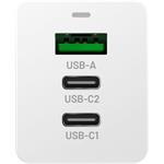 Fixed sieťová GaN nabíjačka s 2xUSB-C a USB výstupom, podpora PD, 65W, biela