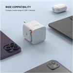 Fixed sieťová GaN nabíjačka s 2xUSB-C, podpora PD 3.0, so samonavíjacím káblom, 65W, biela