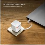 Fixed sieťová GaN nabíjačka s 2xUSB-C, podpora PD 3.0, so samonavíjacím káblom, 65W, biela