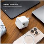 Fixed sieťová GaN nabíjačka s 2xUSB-C, podpora PD 3.0, so samonavíjacím káblom, 65W, biela