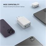 Fixed sieťová GaN nabíjačka s 3x USB-C a USB výstupom, podpora PD 3.0, 120W, biela