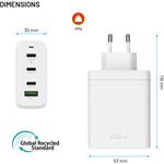 Fixed sieťová GaN nabíjačka s 3x USB-C a USB výstupom, podpora PD 3.0, 120W, biela