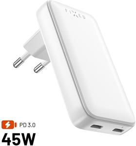 Fixed Slim sieťová GaN nabíjačka s 2x USB-C výstupom a podporou PowerDelivery, 45W, biela