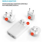 Fixed Slim Traveller sieťová GaN nabíjačka s 2x USB-C výstupom s vymeniteľnými adaptérmi, 45W, biela