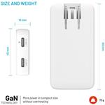 Fixed Slim Traveller sieťová GaN nabíjačka s 2x USB-C výstupom s vymeniteľnými adaptérmi, 45W, biela