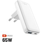Fixed Slim Traveller sieťová GaN nabíjačka s USB-C a USB výstupom s vymeniteľnými adaptérmi, 65W, biela