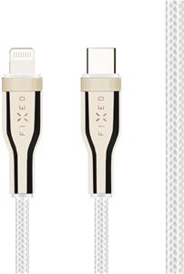 Fixed USB-C/Lightning nabíjací a dátový opletený kábel, PD, 1,2 m, MFI, biely
