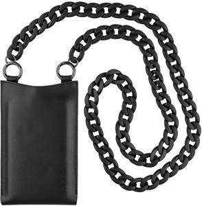 Fixed Venezia kožená taštička cez rameno s vreckom pre 7" mobilné telefóny s čiernou retiazkou, čierna