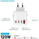 Fixed Voyager 120W cestovný adaptér pre EU, UK a USA/AUS, s 3x USB-C a 1x USB výstupom, GaN, PowerDelivery, biely, (rozb