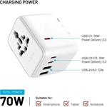Fixed Voyager 70W cestovný adaptér pre EU, UK a USA/AUS, s 3xUSB-C a 2xUSB výstupom, GaN, PD 70W, biely
