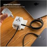 Fixed Voyager 70W cestovný adaptér pre EU, UK a USA/AUS, s 3xUSB-C a 2xUSB výstupom, GaN, PD 70W, biely