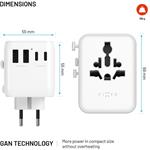 Fixed Voyager 70W cestovný adaptér pre EU, UK a USA/AUS, s 3xUSB-C a 2xUSB výstupom, GaN, PD 70W, biely