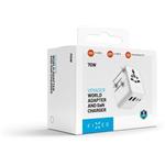 Fixed Voyager 70W cestovný adaptér pre EU, UK a USA/AUS, s 3xUSB-C a 2xUSB výstupom, GaN, PD 70W, biely
