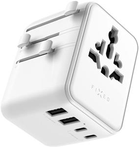 Fixed Voyager 70W cestovný adaptér pre EU, UK a USA/AUS, s 3xUSB-C a 2xUSB výstupom, GaN, PD 70W, biely