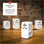 Fixed Voyager cestovný adaptér 120W pre EU, UK a USA/AUS, s 3x USB-C a 1x USB výstupom, GaN, PowerDelivery, biely