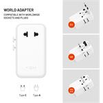 Fixed Voyager Slim 45W cestovný adaptér pre EÚ, UK a USA/AUS, s 3x USB-C a USB výstupom, GaN, PD 45W, biely