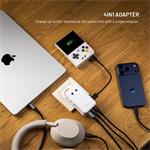 Fixed Voyager Slim 45W cestovný adaptér pre EÚ, UK a USA/AUS, s 3x USB-C a USB výstupom, GaN, PD 45W, biely