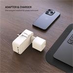 Fixed Voyager Slim 45W cestovný adaptér pre EÚ, UK a USA/AUS, s 3x USB-C a USB výstupom, GaN, PD 45W, biely