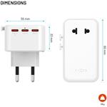 Fixed Voyager Slim 45W cestovný adaptér pre EÚ, UK a USA/AUS, s 3x USB-C a USB výstupom, GaN, PD 45W, biely