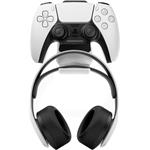 Fixed závesný nabíjací dok pre ovládač DualSense PlayStation 5 s hakom pre slúchadla, čierno biely