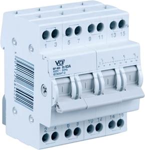 FVE prepínač pre výber sieťového napájania VCX SF463, 1-0-2, 4p, 63A, na DIN lištu