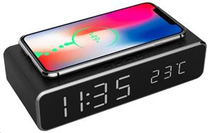 Gembird Digitálny budík s funkciou bezdrôtového nabíjania čierny