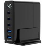Gembird GaN nabíjačka, 3xUSB- C/2xUSB, 140W
