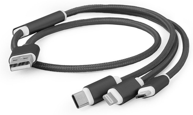 Gembird kábel USB 2.0 na micro USB + Lightning + USB-C M/M, prepojovací, 1,0m čierna