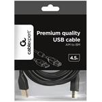 Gembird kábel USB-A na USB-B M/M, tlačiarňový prepojovací 4,5m, čierny
