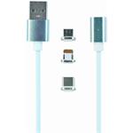 Gembird magnetický kábel USB 2.0 na micro USB + Lightning + USB-C M/M, prepojovací, 1,0m strieborná