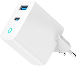 Gembird USB-A + USB-C GaN nabíjačka, 30W, biela