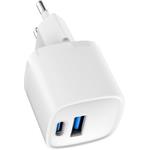 Gembird USB-A + USB-C nabíjačka, 20W, biela