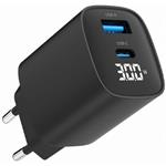 Gembird USB-A, USB-C nabíjačka, 30W, čierna