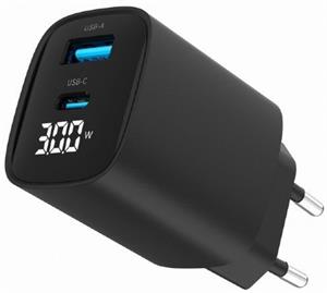 Gembird USB-A, USB-C nabíjačka, 30W, čierna