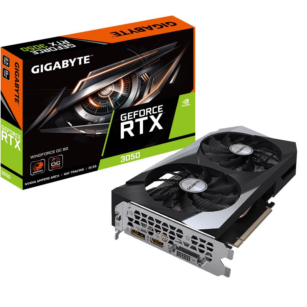GIGABYTE VGA NVIDIA GeForce RTX 3050 WINDFORCE OC 8G, RTX 3050, 8GB GDDR6, 1xDP, 1xHDMI, 1xDVI-D