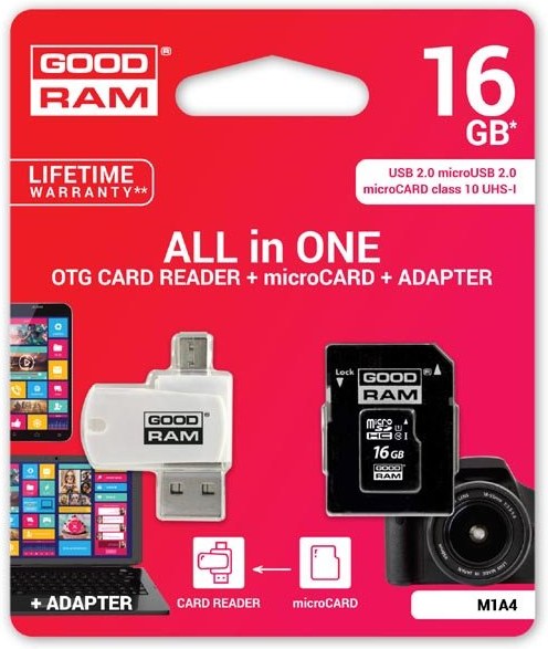Goodram microSDHC 16GB Class 10 UHS I + adapter + OTG reader