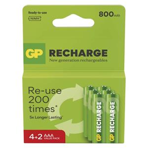 GP Recharge 800, nabíjateľná batéria (AAA), 6ks, papierová krabička