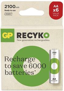 GP ReCyko 2100, nabíjateľná batéria (AA), 6ks, papierová krabička
