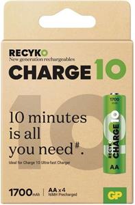 GP ReCyko Charge10, nabíjateľná batéria AA (HR6) 4ks, papierová krabička