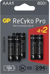 GP ReCyko Pro, nabíjacia batéria 800mAh NiMH LR03 (AAA) 6 ks, papierová krabička 