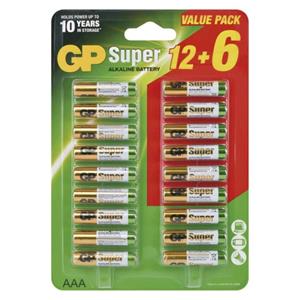 GP Super Alkaline, alkalická batéria LR03 (AAA) 18ks, blister