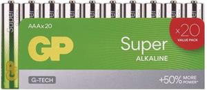 GP Super Alkaline, alkalická batéria LR03 (AAA) 20ks, fólia