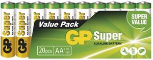 GP Super Alkaline, alkalická batéria LR6 (AA) 20ks, fólia