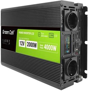 Green Cell Power Inverter LCD menič napätia s displejom z 12V na 230V, 2000W/4000W, čistá sínusoida